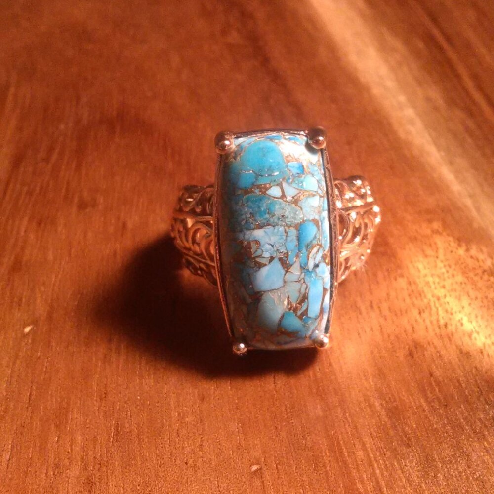 Matrix Chestnut Brine Turquoise Solitaire Copper Ring (Size 6) - Picture 6 of 16